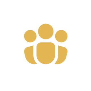 Three gold figures icon on white background.