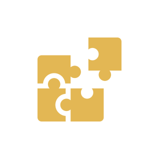 Four interlocking gold puzzle pieces icon.